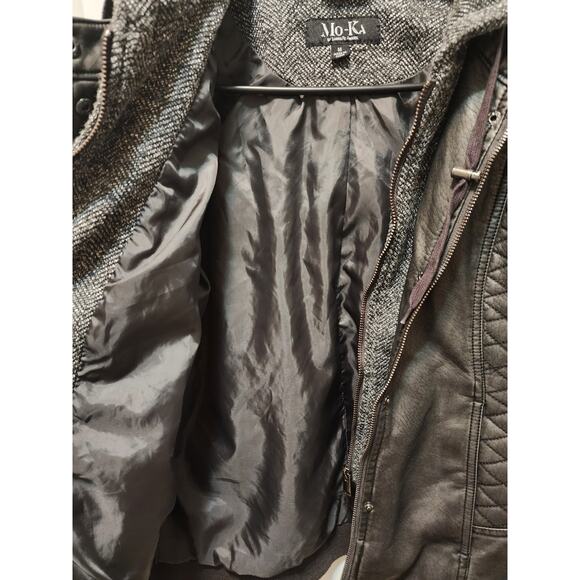 Mo-Ka Meriam Knit Hood Faux Leather Jacket Russian Dark Gray Heavy Weight Size M - Picture 4 of 8